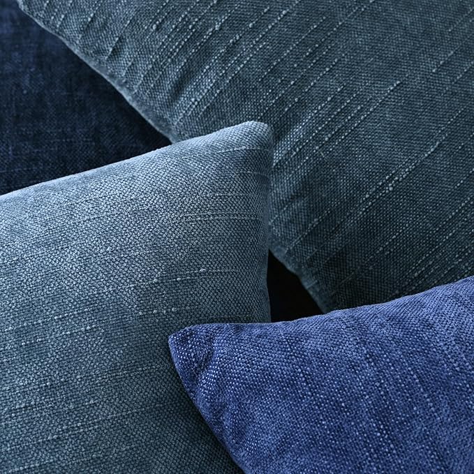 Set of 4 Soft Textured Decorative Throw Pillow Covers 20x20 Inch Cozy Farmhouse Cushion Cover Square Accent Pillow Cases for Bed Couch Sofa Living Room, Blue Series