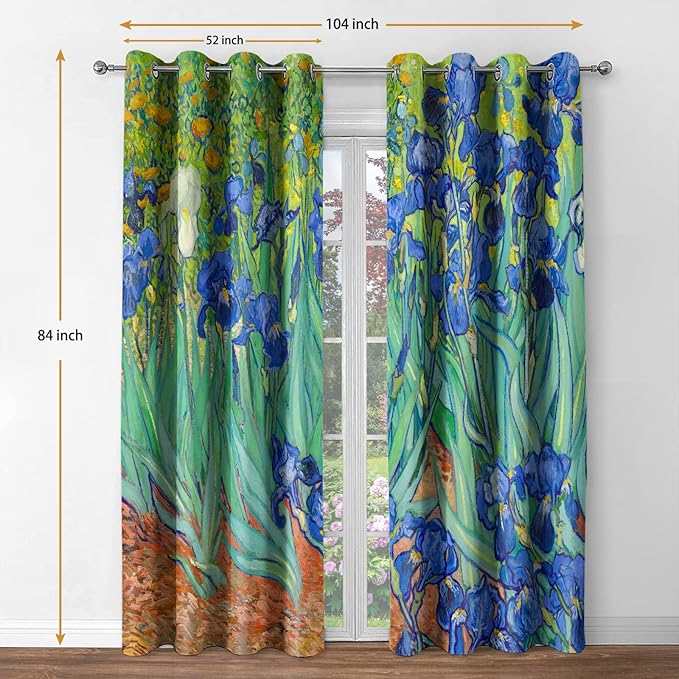 Jekeno Irises Blackout Curtains Blue and Purple Iris Flowers Floral Art Decor Home Bedroom Living Room Abstract Art Decoration Darkening Grommet Window Drapes 2 Panel Set, 52"x84"