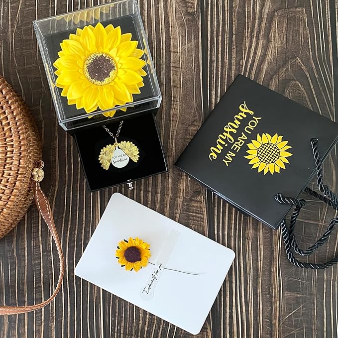 Mothers Day Gifts Sunflower Gifts for Women Daughter Son Girlfriend Wife Mom Friends Sisters Aunt, You are My Sunshine Necklace Gift Box for Birthday Wedding Mother's Day Xmas Present Sunflower Decor