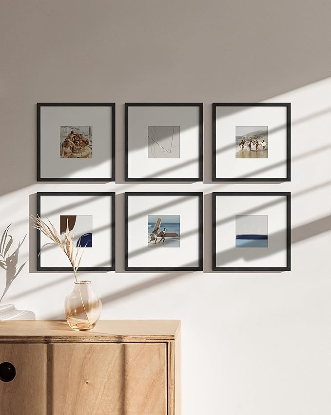 HAUS AND HUES Set of 15 10x10 Picture Frames - Black Square Frames for Gallery Wall, 10 x 10 Frame with Mat, Oak Wood Picture Frames