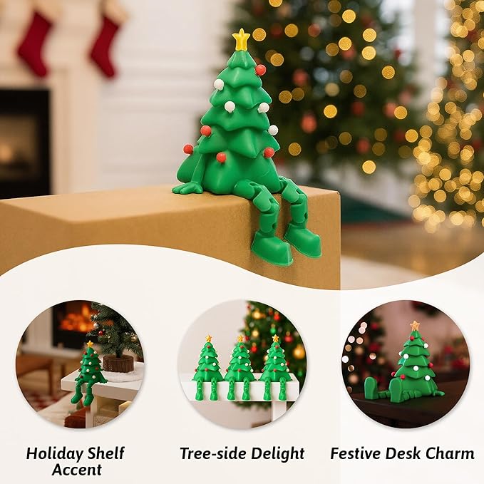 3D Printed Christmas Tree Desk Decor with Articulated Legs – Cute Holiday Desktop Figurine for Room & Office