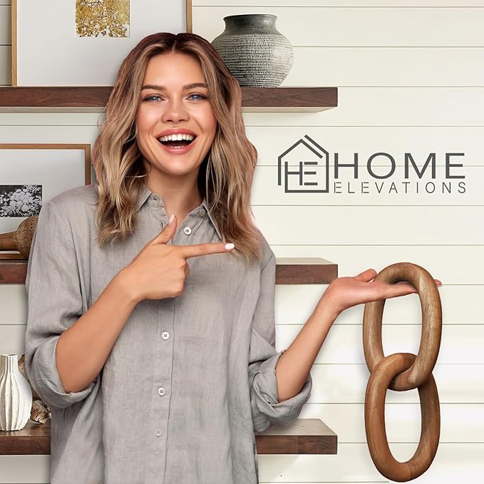 Wood Chain Link Decor – 13” Wooden Decorative Object for Coffee Table Decor and Neutral Decor for Home – Modern Knot Accent for Shelf Styling, Books, or Housewarming Gifts