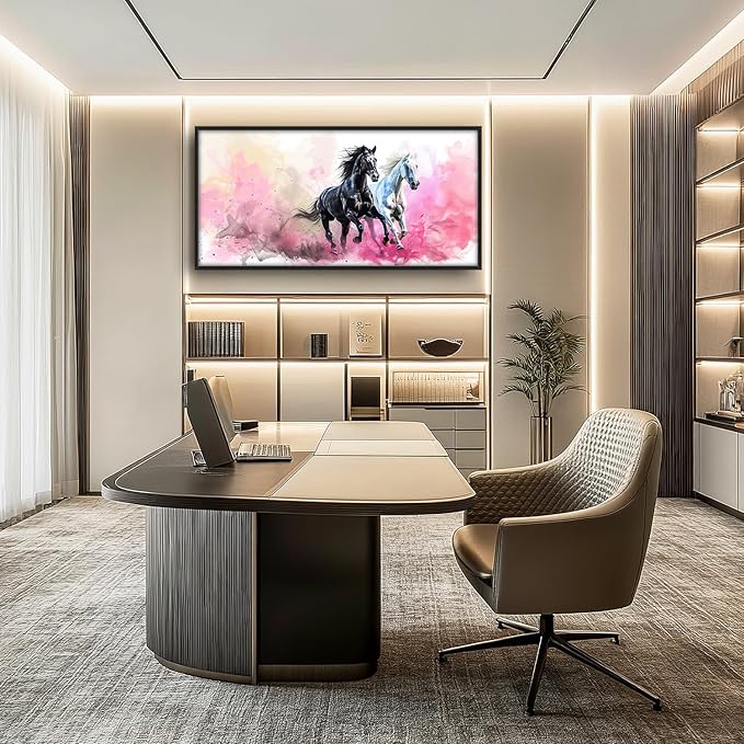 Flintis Large Horse Wall Art Black and White Horses Pictures Wall Decor Abstract Animal Canvas Painting Print Artworks Decorations Framed for Living Room Bathroom Master Bedroom Office 60L x 30W