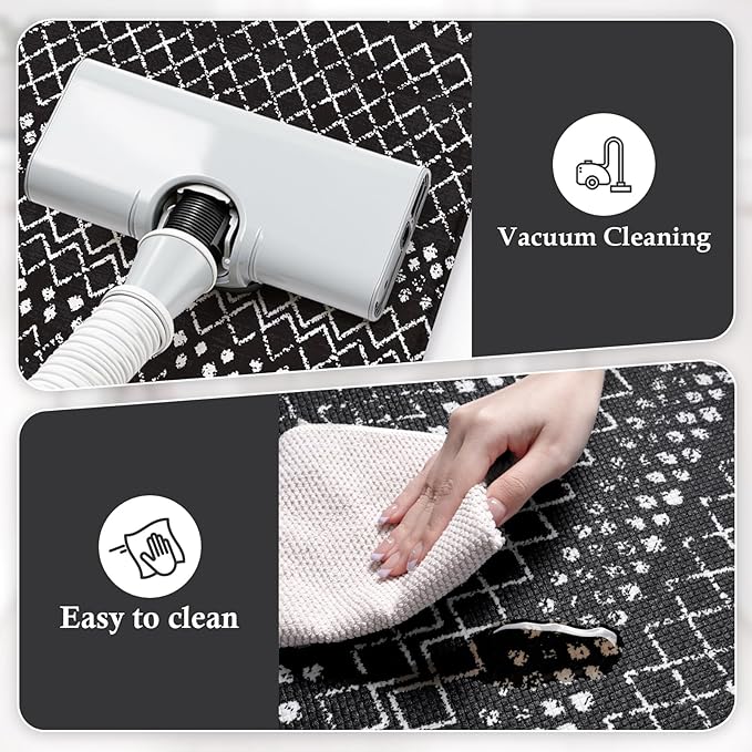 KIMODE Anti Fatigue Mats for Kitchen Floor 17"x47"+17"x29", Black Boho Kitchen Rugs Sets of 2, Cushioned Kitchen Floor Mats, Non Slip Standing Mats for Sink Laundry Office Desk