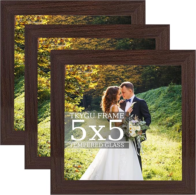 5x5 Picture Frames Brown Woodgrain,Made of Real Glass for 5x5 Rustic Natural Wood Frames Set of 3,Poster/Art Frames,Wall Tabletop Display Gallery Family Memorial Pic Frame Gift
