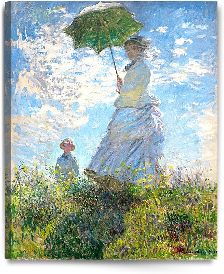 DECORARTS - The Walk, Woman with a Parasol (1875), Claude Monet Art Reproduction. Giclee Canvas Prints Wall Art for Home Decor 30x24