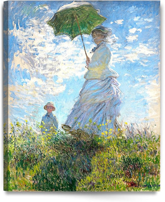 DECORARTS - The Walk, Woman with a Parasol (1875), Claude Monet Art Reproduction. Giclee Canvas Prints Wall Art for Home Decor 30x24