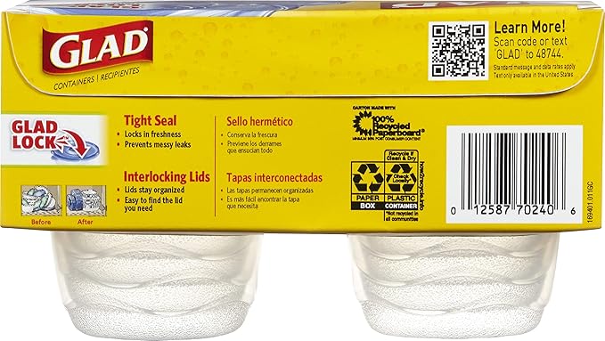 Glad GladWare Mini Round Food Storage Containers - Small Meal Container Holds up to 4 Ounces of Food - Lock Tight Seal, 8 Count - 12 Pack