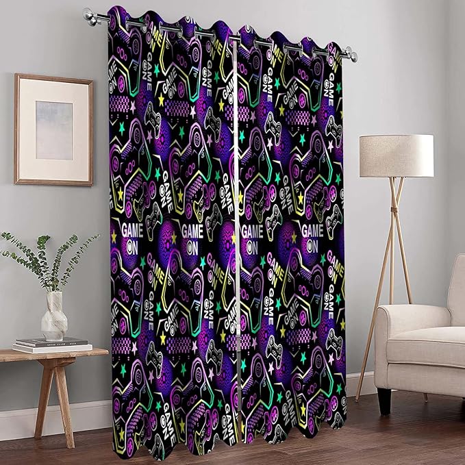 MissHope Gaming Curtains Boys Teen Girls Gamer Game Controller Curtain Men Dad Husband Game Handle Decor Bedroom Living Room Darkening Grommet Window Drapes 2 Panels, 52x84Inch