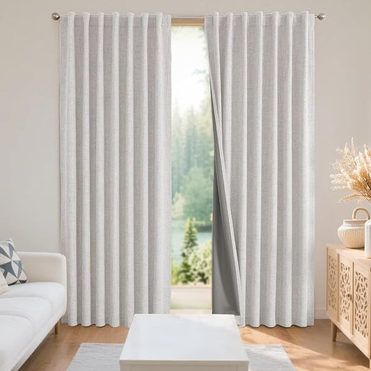 Joydeco polyester Curtains 96 inch Length 2 Panels Set Burg 100% Blackout Long Drapes for Bedroom Living Room Darkening Curtain Thermal Insulated Back tab Rod Pocket(W70 x L96 Inch, White)