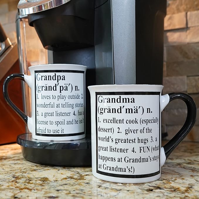 Cottage Creek Mugs - Set of Two 16oz. Large Ceramic Grandma Grandpa Coffee Cups - Ideal Stoneware Mugs for Kitchen, Office & Home Decor - Gifts for Grandparents, Women and Men