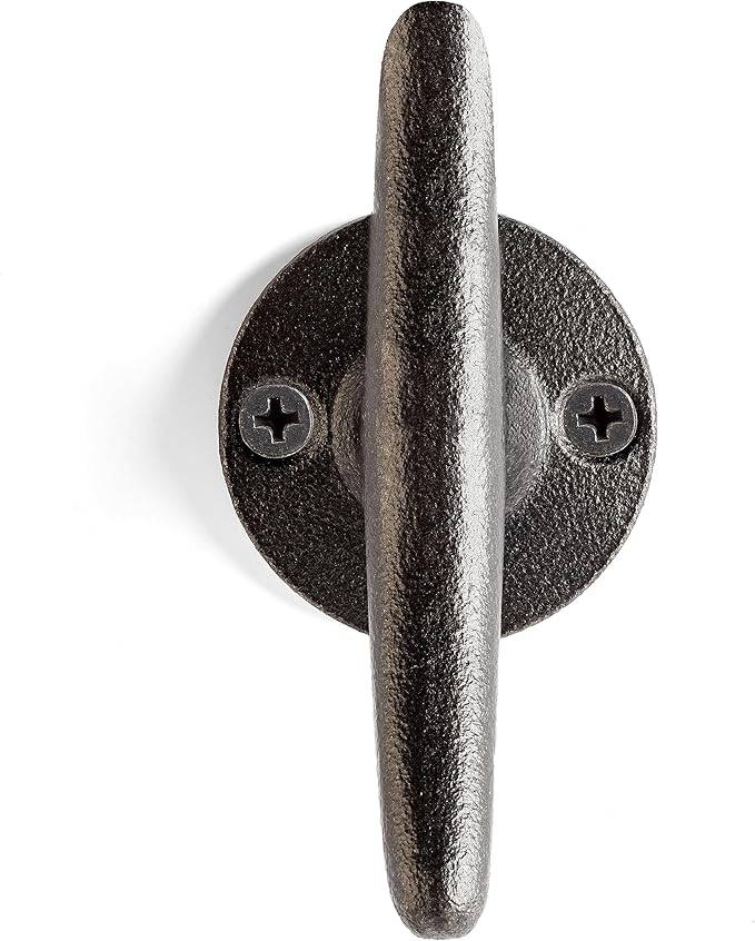 Claimed Corner Cast Iron Coat Hooks - Boat Cleat Nautical Marine Entryway Decor Multi-Purpose Hat Towel Hanging Hook - Durable & Rust-Resistant - Includes Mounting Hardware - 4 Pack (Small, Natural)