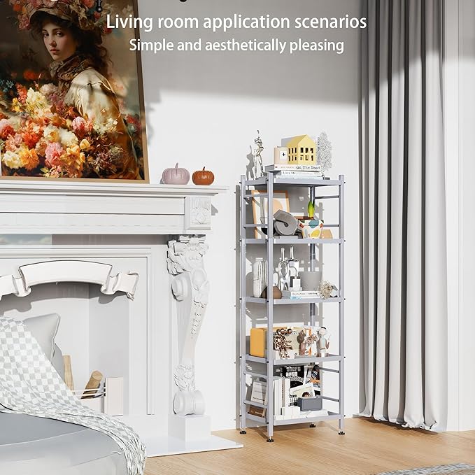 5-Wire Shelving Metal Storage Rack Shelves, Standing Storage Shelf Units for Laundry Bathroom Kitchen Pantry Closet(Silver,16.9L x 12.8W x 50.5H)