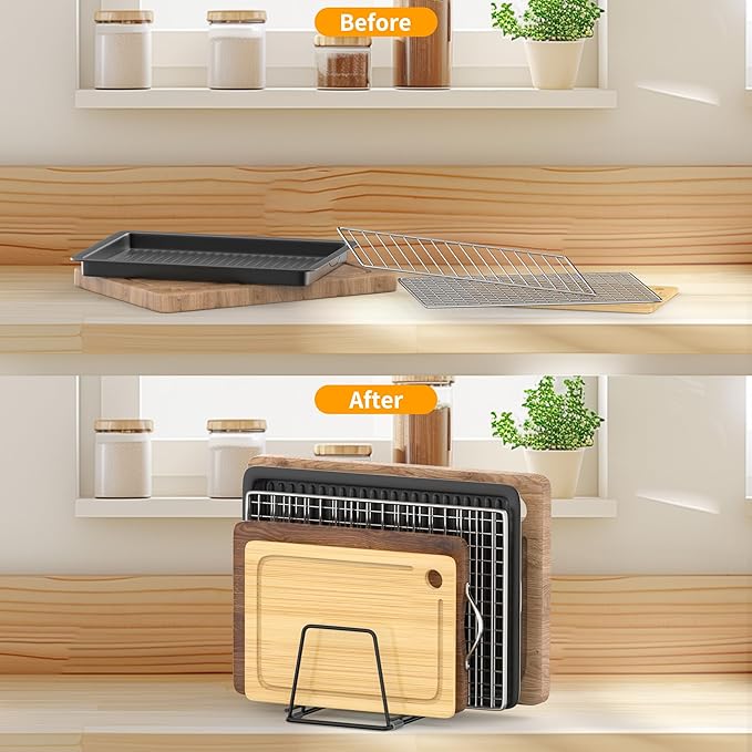 Cutting Board Organizer Kitchen Organizer Rack for Cutting Board, Bakeware, and Cookie Sheet, 5-Slot Heavy-Duty Steel Cookware Holder,Rust-Resistant with Anti-Slip Feet (1, Small)