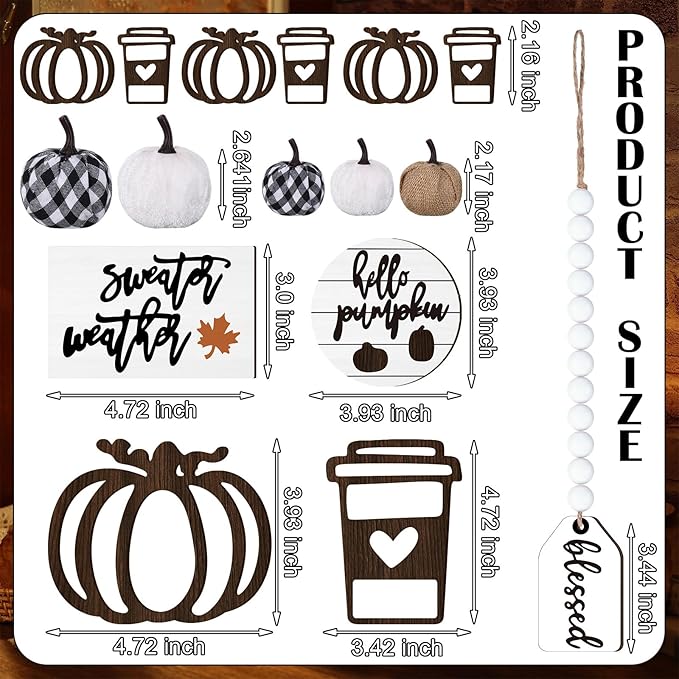 19 Pcs Rustic Fall Tiered Tray Decor Autumn Farmhouse Home Decorations Set Fall Wood Tray Decor Rustic Autumn Thanksgiving Day Decorative Sign for Tabletop Kitchen Office Decorations