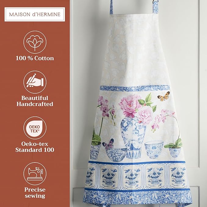 Maison d' Hermine 100% Cotton Apron for women with Pocket Kitchen Chef Apron for Men Cooking Gardening Server Waitress