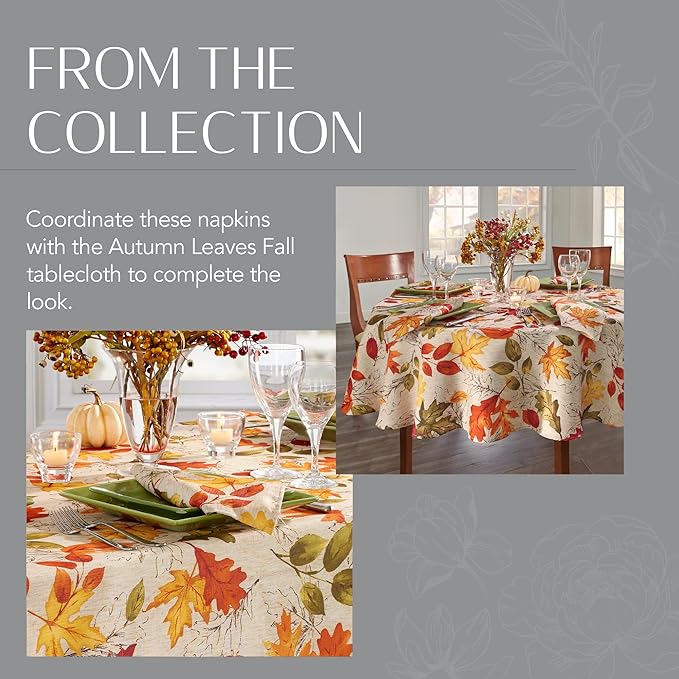 Elrene Home Fashions Autumn Leaves Printed Fall Cloth Dinner Napkins, 17" x 17", Set of 8