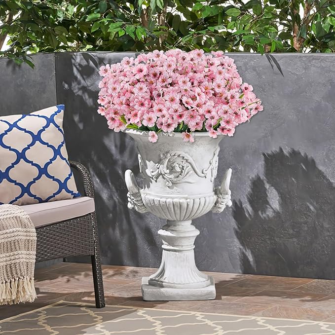 24 Bundles Artificial Flowers for Outdoors, Realistic Fake Silk Flowers for Outside Decoration, No Fade Faux Plants Outdoor Planter Window Box Porch Patio Decor(Pink)