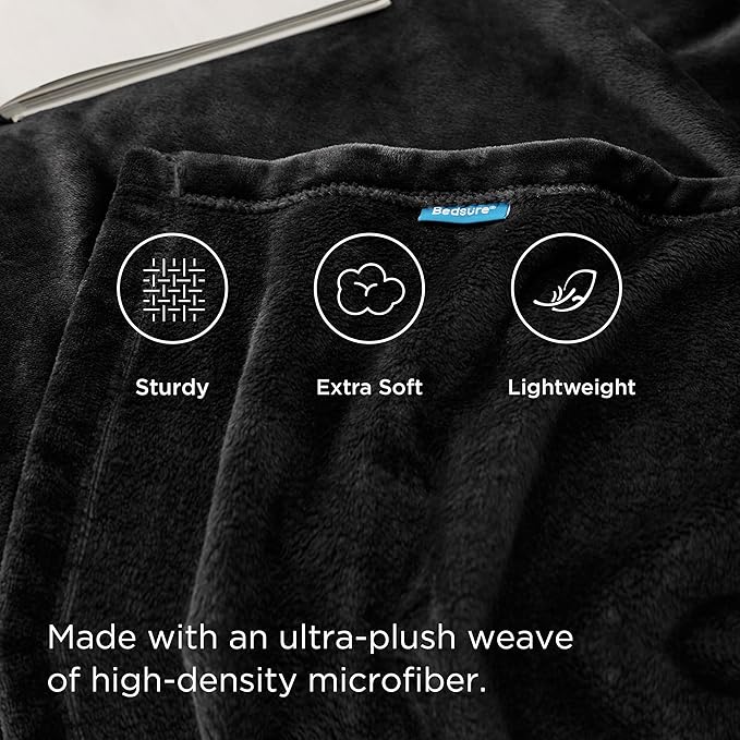 Bedsure GentleSoft Fleece Throw Blanket for Couch Black - Lightweight Plush Fuzzy Cozy Soft Halloween Blankets and Throws for Sofa, 50x60 inches