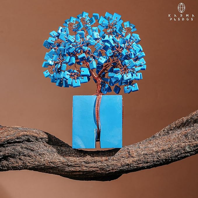 Crystal Treesof Life Feng Shui Décor for Home and Office, Turquoise Chakra Healing Crystal Handmade Tree for Positive Energy, Money, Good Luck, Christmas Décor, Birthday Gifts for Women