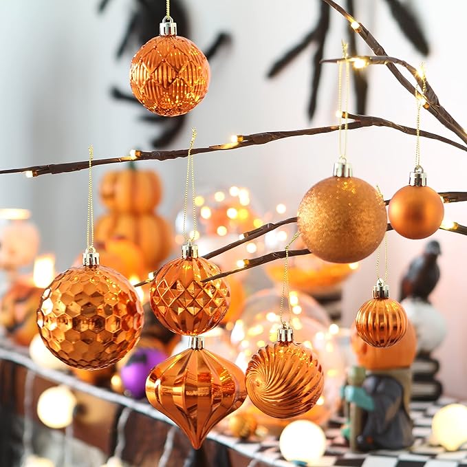 Sea Team 41-Pack Christmas Ball Ornaments with Strings, 60mm/2.36-Inch Small Size Baubles, Shatterproof Plastic Christmas Bulbs, Hanging Decorations for Xmas Tree, Holiday, Wedding, Party, Orange