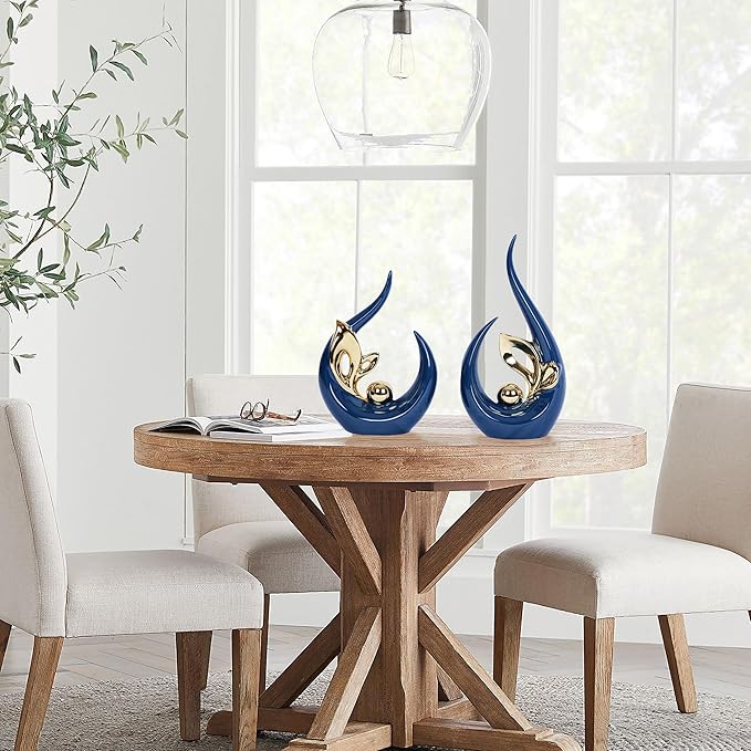 2 PCS Navy Blue and Gold Mid Century Modern Ceramic Statue Sculpture - Home Decor for Living Room, Kitchen, Coffee and Dining Table Centerpieces
