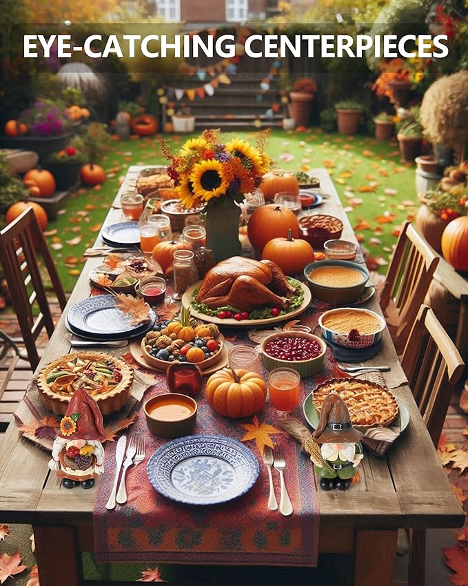 Thanksgiving Gnomes Figurines - Set of 2 Durable Resin 5'' Festive Autumn Decor - Fall Tiered Tray Decor Gnome Gifts Decoration for Home and Garden (Fall Gnomes)