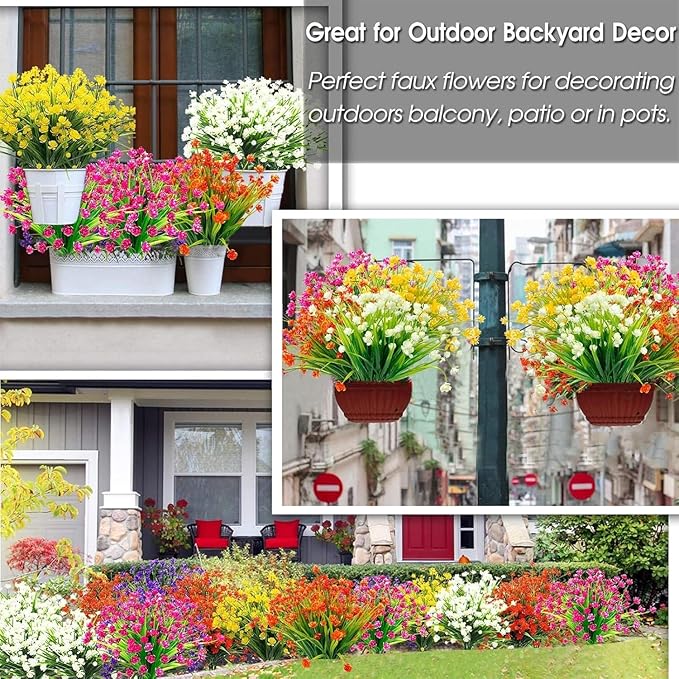 TURNMEON 20 Bundles Artificial Flowers for Outdoors Fake Plants Summer Decor, UV Resistant Artificial Plants Cemetery Fake Flowers Faux Plastic Greenery Shrubs for Home Porch Decor 580 Heads(Magenta)