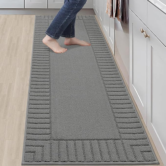 BEQHAUSE-Kitchen-Rugs-Washable-Kitchen-Mats-for-Floor Non-Slip Kitchen Mat Absorbent Kitchen Runner Rug with TPR Non Skid Backing,Grey, 24”x71”