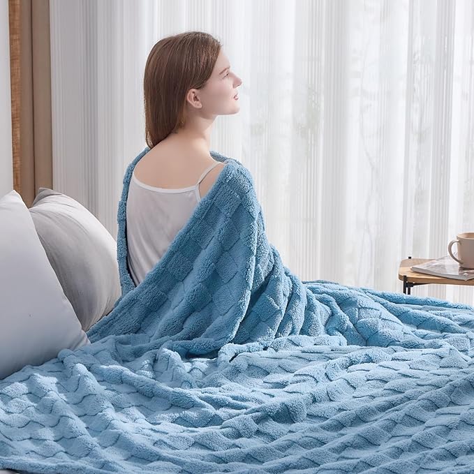NEWCOSPLAY Super Soft King Blanket Blue Premium Silky Flannel Fleece 3D Checkered Lightweight Bed Blanket All Season Use (Blue Checkered, King(90"x110"))