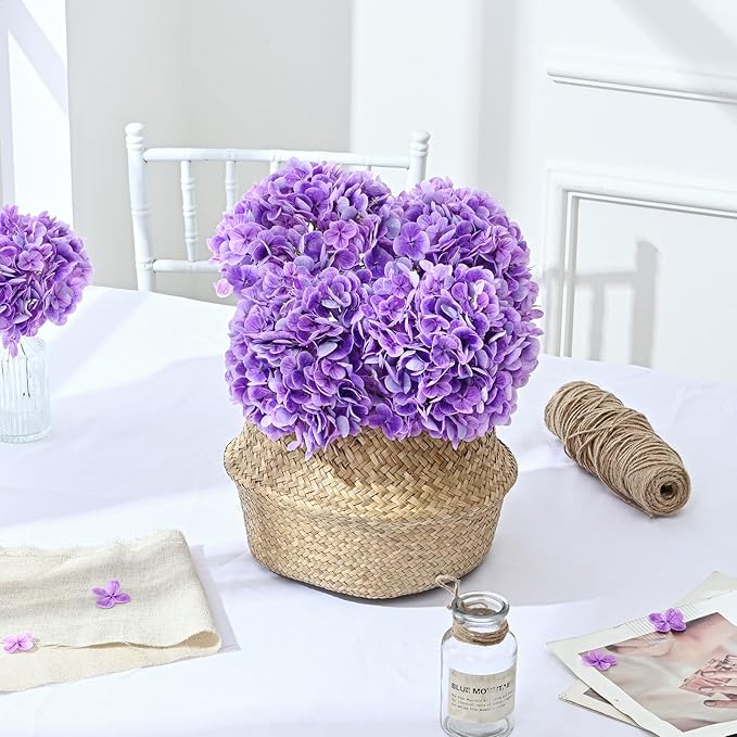 Artflower 4Pcs Real Touch Hydrangea Artificial Flowers, 22.5'' Purple Full Latex Faux Hydrangea Flowers for Home Floral Arrangements Wedding Bouquets Kitchen Table Centerpiece Decorations