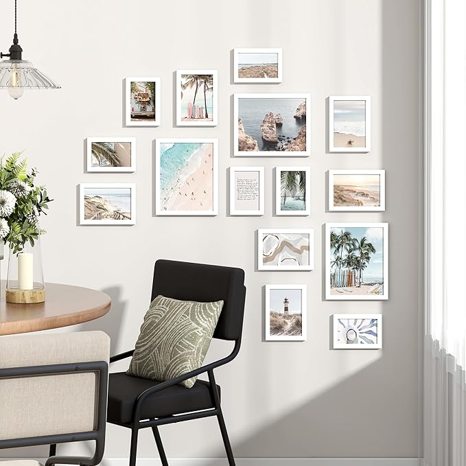 15 Pack Picture Frames Collage Wall Decor, Gallery Frame Set for Wall Mounting or Tabletop Display, Multi Sizes Including 3pcs 8x10, 6pcs 5x7, 6pcs 4x6, White