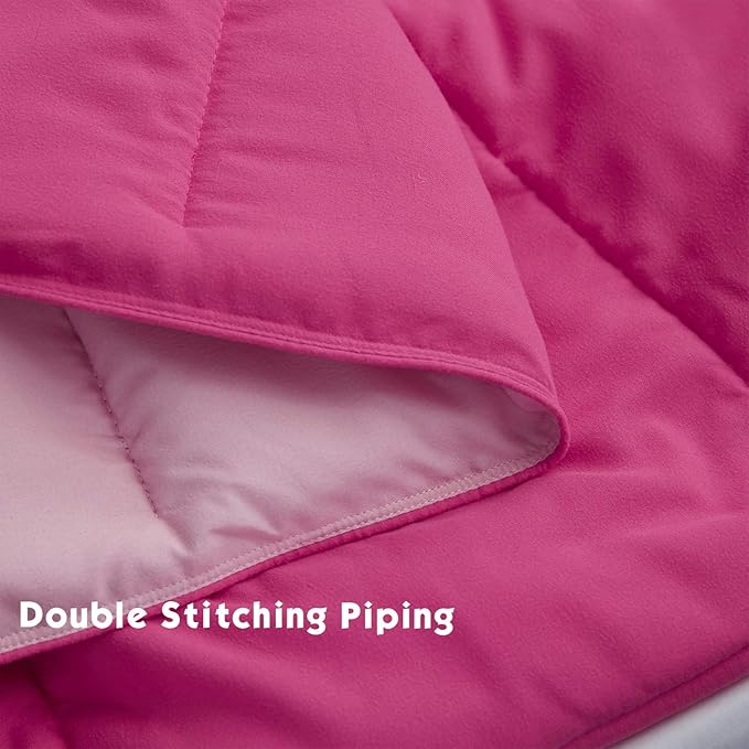 HIG 3pc Pink Twin/Twin XL Comforter Set Duvet Insert, Reversible, All Season, Box Stitched, with Corner Tabs, Soft, Fluffy