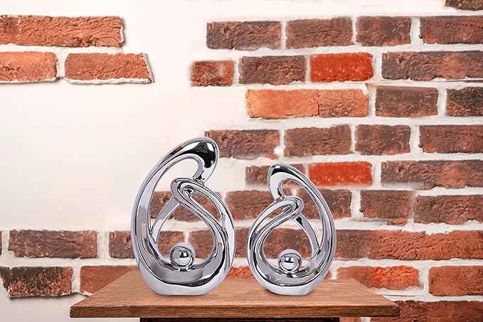 2 Pcs Silver Decor Sculpture Table Decorations Ceramic Decor Mid Century Modern Decor Statue and Figurine Centerpieces for Living Room Dining Room Kitchen Fireplace Shelf Office Coffee Table Decor