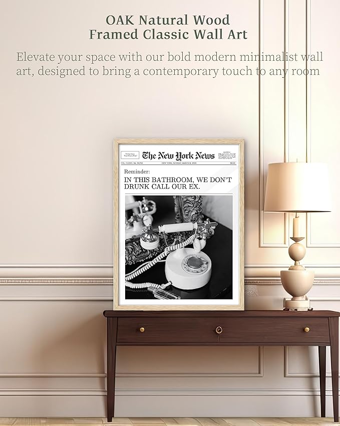 iHery Natural OAK Wood Trendy Retro Newspaper Headline Framed Wall Art, 12x16 in Hot Girls Poster Vintage Canvas Print, Beige Frame Logs Preppy Funny Girly Bathroom Décor Living Room Set of 1