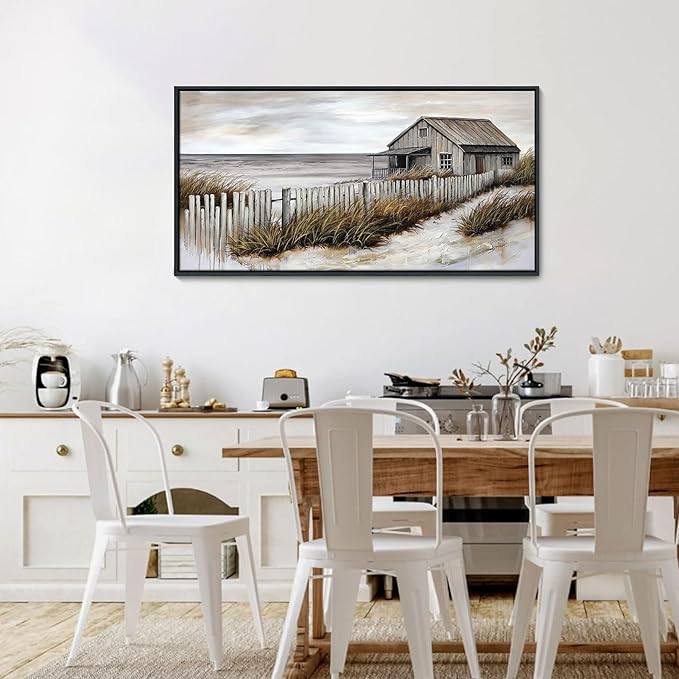YDYSUNE Wall Art for Living Room - Beach fenced house Canvas Wall Decor for Home artwork Painting 20x40 Inches Canvas Print for Bedroom Decor Modern Salon Kitchen Office Hang a Picture