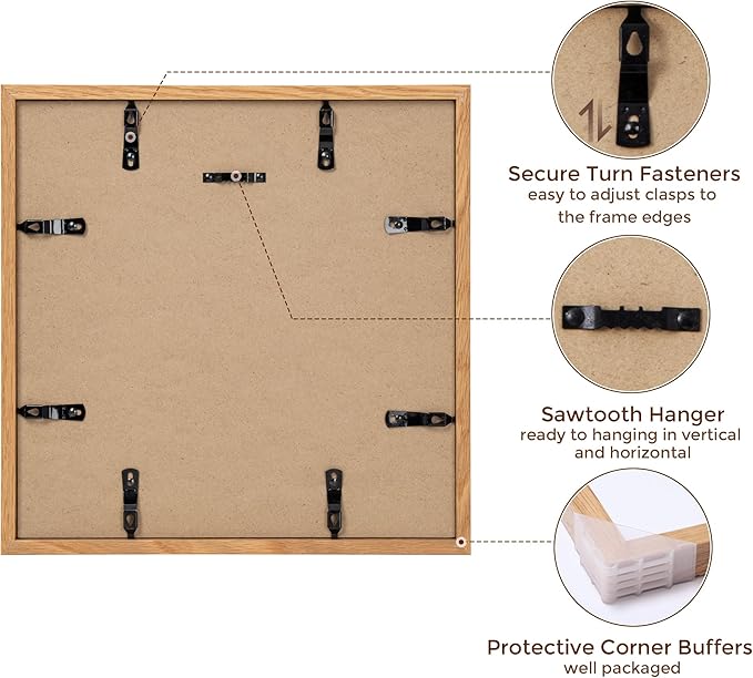 Fun Memories 12x12 Picture Frames Set of 3, Natural Oak Wood Frame With Mat for 10 x 10, Square With Tempered Real Glass, Gallery Wall Set