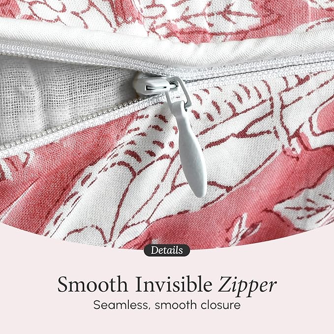 CPC 100% Cotton Throw Pillow Covers 24x24 Inch, Set of 2 Red Block Print Pattern Couch Pillow, Cute Boho Decorative Pillows for Living Room, Bedroom with Hidden Zipper- Coral Pink