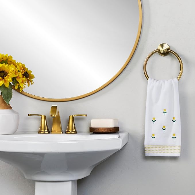 SKL Home Staggered Blossoms Hand Towel 2pc Set for Bath/Kitchen/Bar & Gift, White