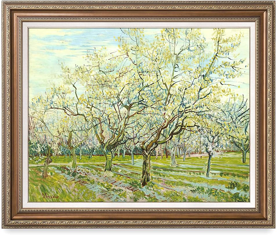 DECORARTS - The White Orchard, Vincent Van Gogh Art Reproduction. Acid Free Cotton Canvas Giclee Print w/Bronze Frame&Mat for Wall Decor.