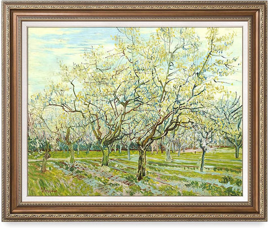 DECORARTS - The White Orchard, Vincent Van Gogh Art Reproduction. Acid Free Cotton Canvas Giclee Print w/Bronze Frame&Mat for Wall Decor.
