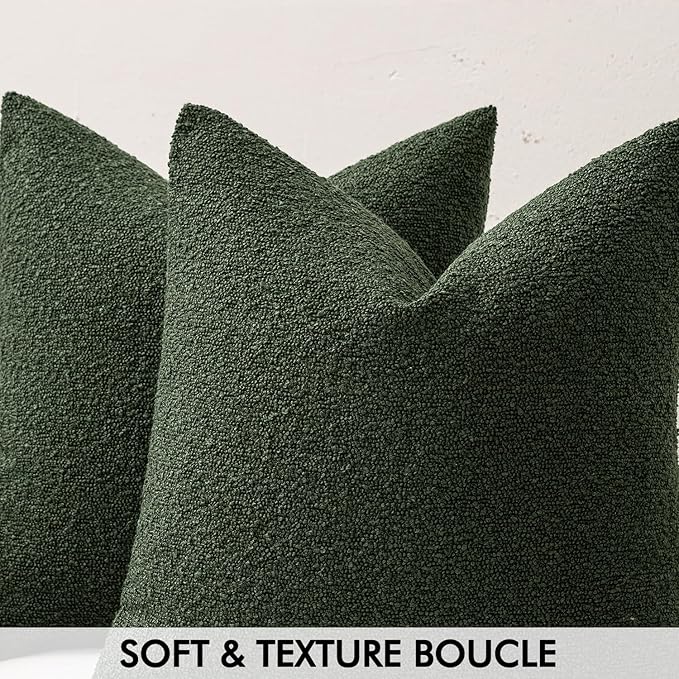 MIULEE 12x20 Inch Decorative Lumbar Throw Pillows for Bed Set of 2 Textured Boucle Neutral Throw Pillow Covers Dark Green Accent Solid Pillowcase Cozy Soft Sofa Livingroom Home Decor