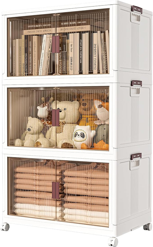 JOYWAVE Storage Bins with Lids,465QT Collapsible Plastic Bins,Closet Organizer and Storage Drawer,3 Pack Cubes