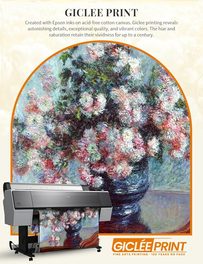 DECORARTS - Claude Monet Chrysanthemums 1882 Giclee Print with Gold Solid Wood Frame, Impressionist Large Framed Wall Art, Ready to Hang, Framed Size 24.75x28.75, Made in USA