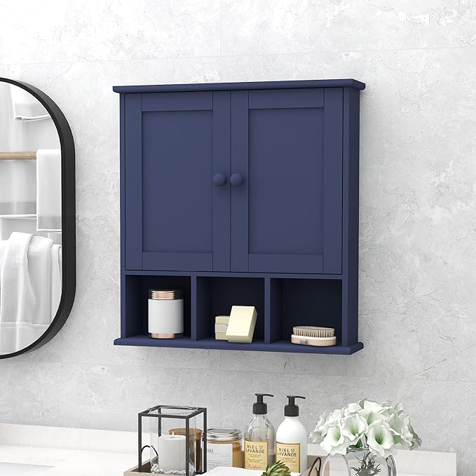 TaoHFE Blue Bathroom Cabinet,Bathroom Wall Cabinet with 2 Door Adjustable Shelves,Over The Toilet Storage Cabinet,Bathroom Cabinet Wall Mounted,Medicine Cabinets Laundry Room Kitchen