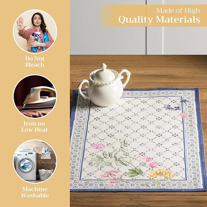 Maison d' Hermine Placemats Set of 4 100% Cotton Washable Cloth Place Mats, Reusable Table Mats for Kitchen Dining Decoration, Party, Wedding, Restaurant Spring/Summer (Faience, 13" x 19")