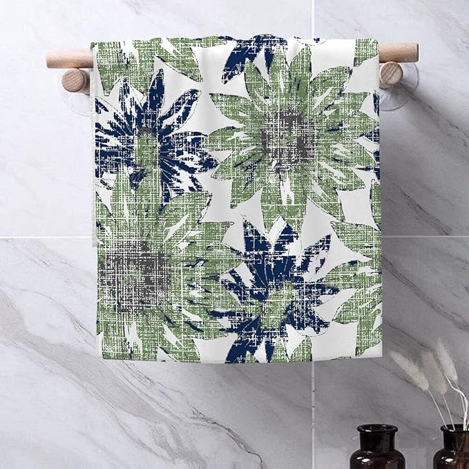 Sage Green Kitchen Towels 16x24 Inch Navy Blue Vintage Floral Decor Dish Towels Boho Flower Spring Summer Seasonal Decoration Hand Towels Absorbent Dish Cloths for Home Kitchen Dining Set of 2