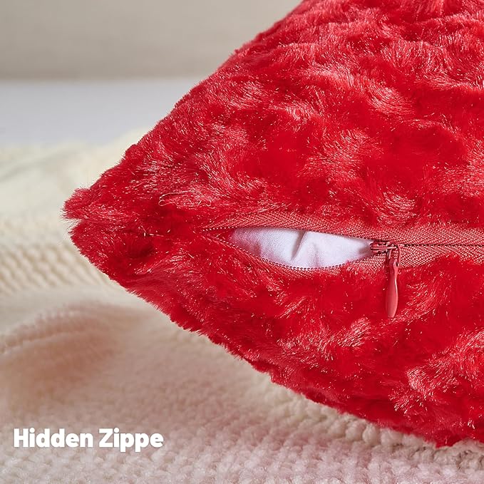 FUTEI Red Decorative Throw Pillow Covers 16x16 Inch Set of 2,Soft Solid Rose Textured Cushion Case,Modern Home Decor for Couch Sofa Bed Living Room