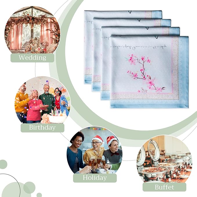 Maison d' Hermine Cloth Napkins Set of 4 100% Cotton Everyday Reusable Square Napkins Cloth Washable, Dinner, Party, Wedding, Restaurant, Spring/Summer (Blossoms in Spring, 20" x 20")
