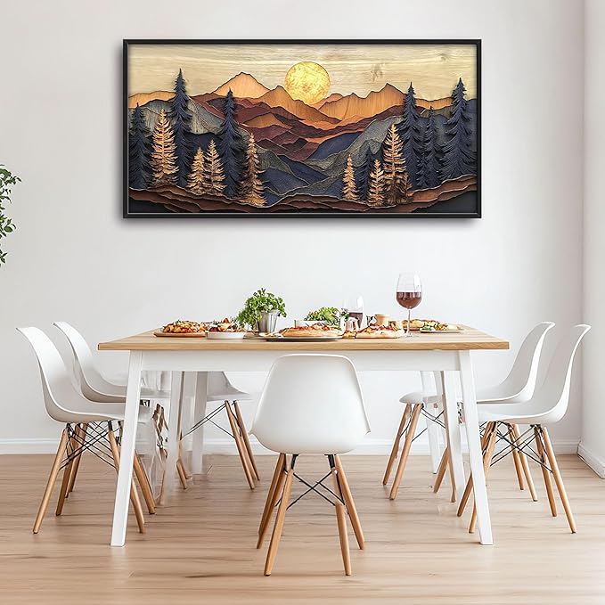 Mountain Large Wall Art for Living Room Framed, Cabin Wall Decor Pictures, Nature Scenery Pine Forest Landscape Canvas Print Painting, Aesthetic Artwork Bedroom Office Home Decor 60"x30"